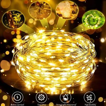 20 米/200 LED 仙女灯串，电池供电铜线仙女灯，适用于礼物、装饰、卧室、圣诞节、派对、婚礼、万圣节、花束、花园，3 米/5 米/10 米/15 米/20 米（不含电池）