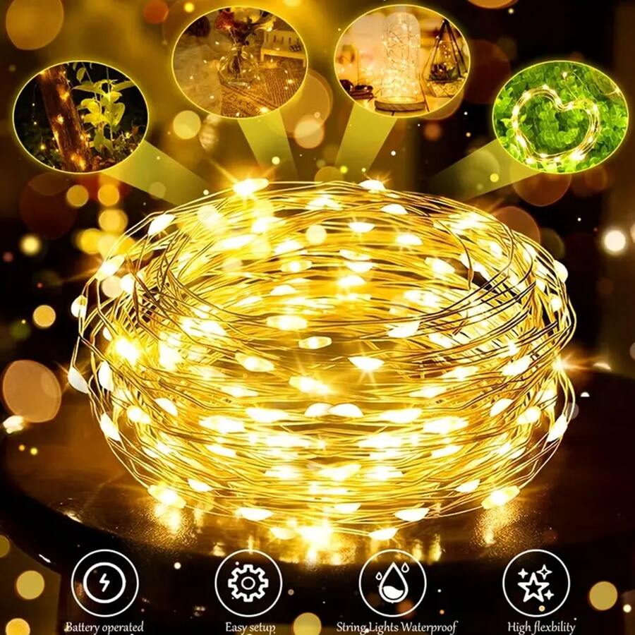20 米/200 LED 仙女灯串,电池供电铜线仙女灯,适用于礼物、装饰、卧室、圣诞节、派对、婚礼、万圣节、花束、花园,3 米/5 米/10 米/15 米/20 米(不含电池) - 暖白色 - 查看 1