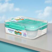 To Go, 1.65L/6.9 Cups, 1 Pack, Plastic Rectangular Bento Lunch With Yogurt Pot, Teal