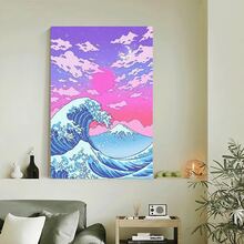 Framed 1pc Vibrant 80s Neon City Street Canvas Poster - Vaporwave-Inspired Anime Art Print With Japanese Street & Moon Scene,  Wall Decor For Modern Living Room, Bedroom, Home Office, Kawaii Room Decor - Framed(Framed(框架)) - 查看 1