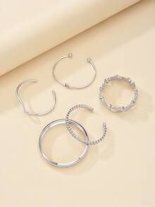 17KM 1pc/5pcs Women's Vintage Exaggerated Geometric Round Disc Asymmetrical Wave Design Wide Metal Old Coin Style Layered Bangle Bracelet Set, Suitable For Daily Wear And Party Gift - Silver - View 3