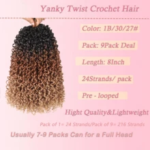 Cabello trenzado Yanky Twist - 8/10/12 pulgadas 1/9 paquetes (24 hebras/piezas) Trenzas cortas de primavera pre-retorcidas y esponjosas, trenzas de ganchillo pre-enrolladas de color negro natural, 1B/30/27 - Degradado - Ver 2