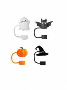 4pcs/Set Silicone Straw Sleeves - 10mm/0.39in, Cute Ghost, Bat, Witch Hat, Pumpkin Designs - Fits 10mm Straws - Reusable And - Multicolor - View 13