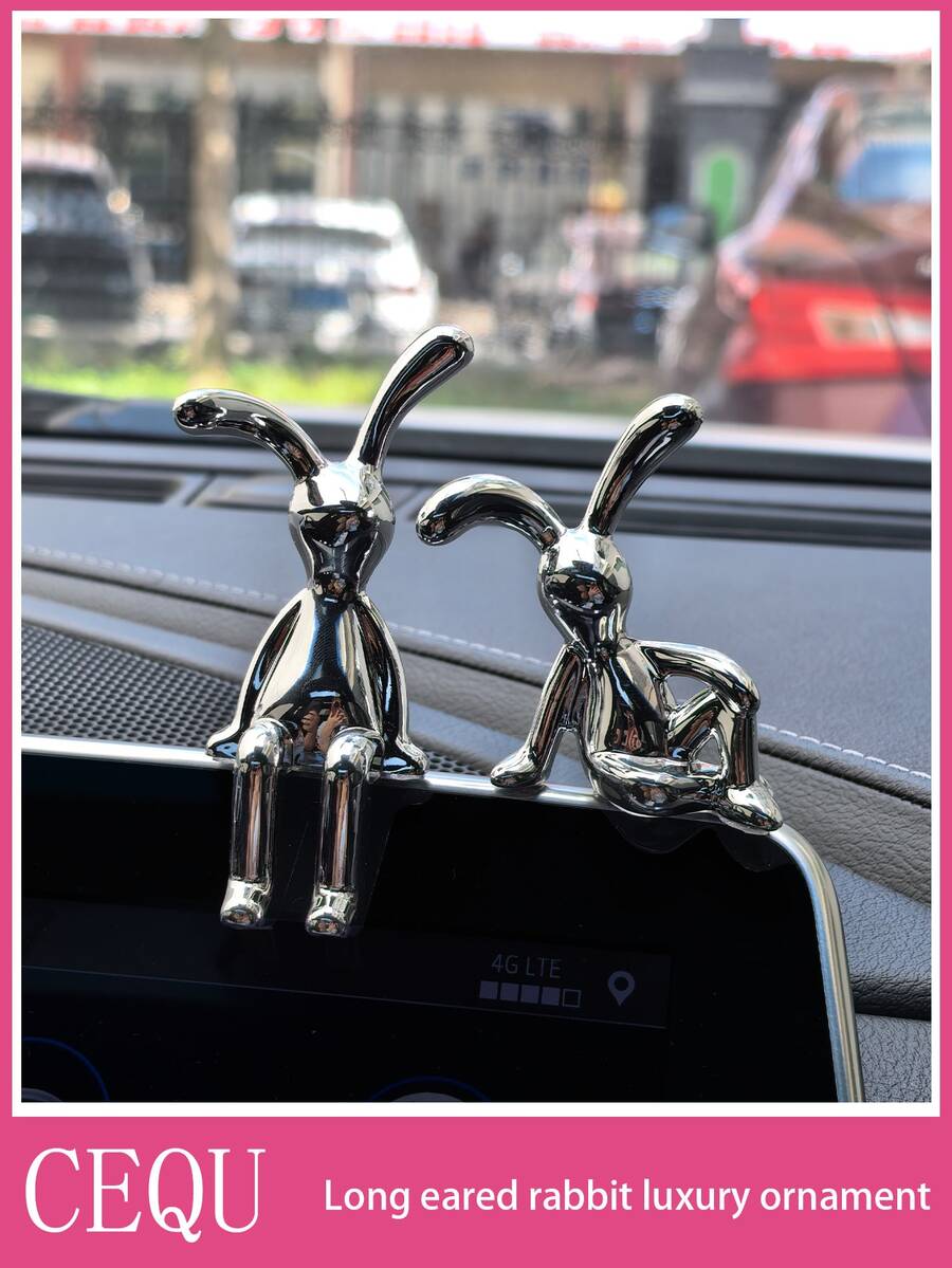 2pcs Car Decoration Cute Rabbit Interior Center Console Instrument Panel Screen Decoration Advanced High End Car Decoration Unisex