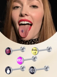 1 件心形不锈钢舌钉 女士舌铃钉 14G 舌穿孔饰品 舌环 银线舌铃环饰品 - 舌釘-B - 查看 2