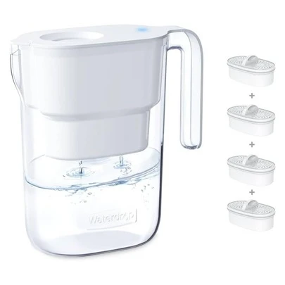 Waterdrop Water Filter Jug With 4*90 Days Filter, Multi-Stage Filtration System, Reduce Fluoride, Chlorine Etc, 2.5L, NSF Certified, White (4 Filters)