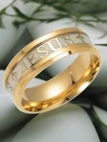 1 Pc Fashion Stainless Steel Rings For Men Jewelry Accessories Anniversary Party Gift Luminous English Letter Printed Rings