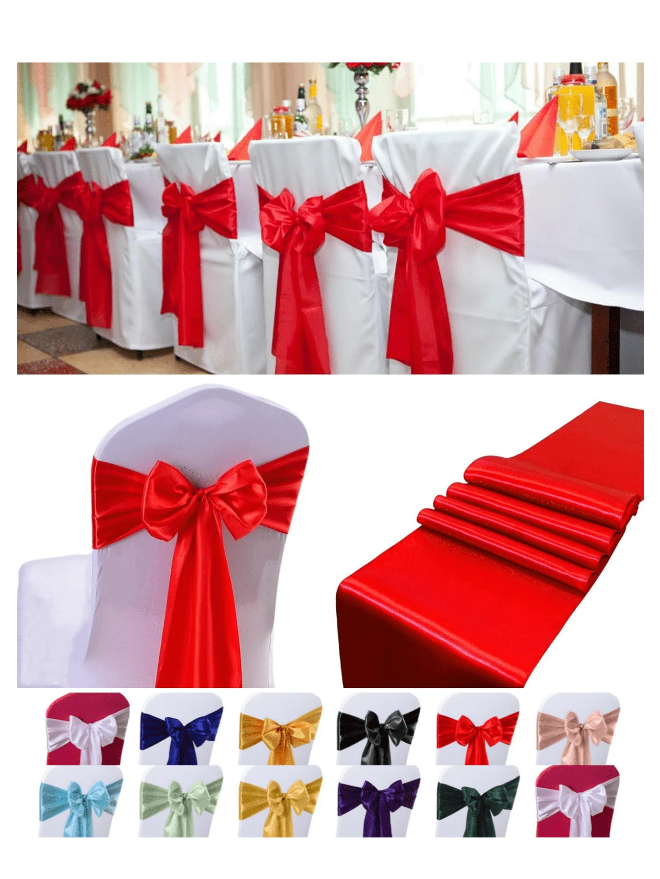 10/1 Set Faja de satén para silla, Camino de mesa decorativo, Adecuado para sillas de boda, Lazo, Atadura de silla, Adecuado para fiesta de cumpleaños, despedida de soltera, fiesta de boda y todas las correas de fijación de sillas de fiesta, Decoración de mesa, Decoración de sillas de lugar de eventos, Decoración de sillas de sala de conferencias de hotel, Decoración de lazos en la parte trasera de las sillas del lugar de la boda, Adecuado para múltiples escenarios