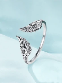 1pc 925 Silver Retro Feather Angel Wings Open Ring, Women's Birthday Gift