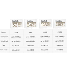 SANDISK Sandisk Micro Sd Card, U3 4K V30 Memory Card, 64G 128G 256G TF Flash Card For Monitor/ Camera/ Driving Recorder, SQQVR