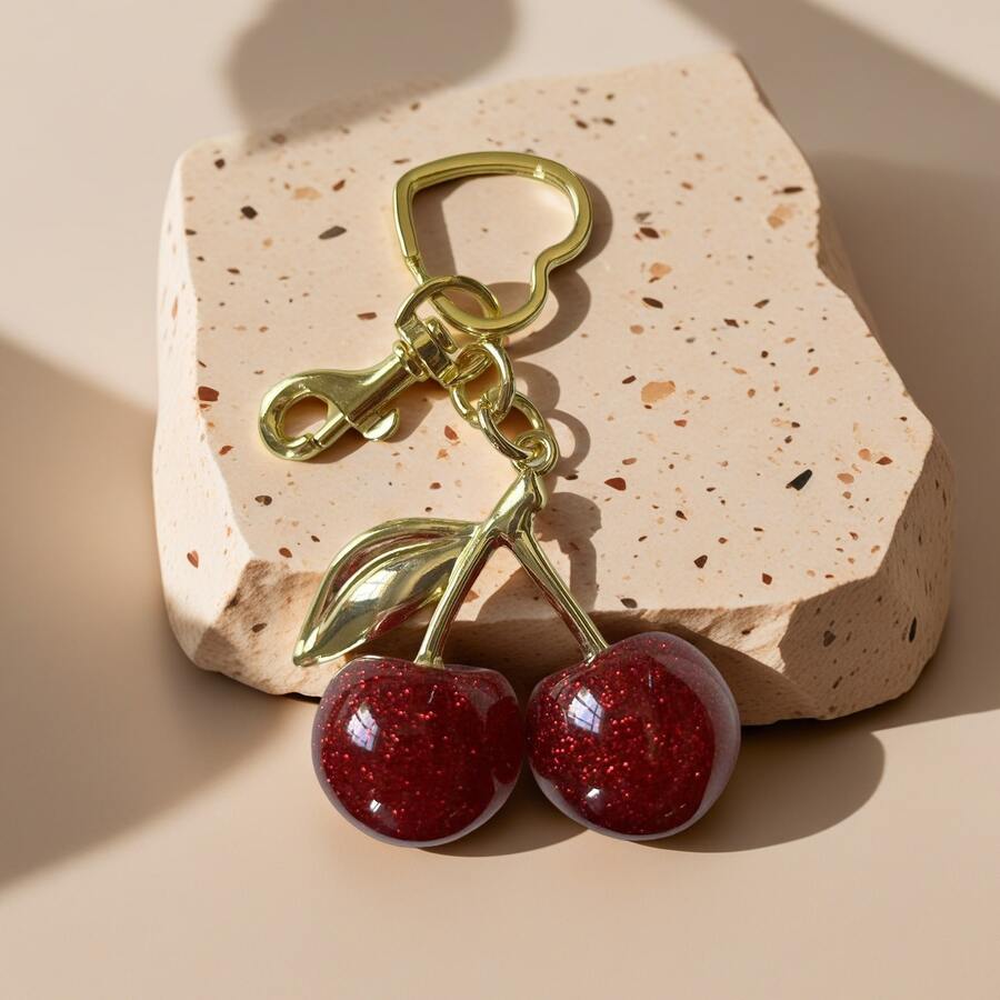 Fashion Cherry Keychain - Sparkling Resin Cherry With Gold-Tone Alloy Ideal For Handbags Wallets Shoulder Backpacks & Gift Accessories Single Piece Cherry Ba Backpack Decor Keychain For Bag Car Accessories For Women - Multicolor - View 1