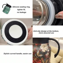 Bule de aço inoxidável , bule de isolamento de parede dupla, design floral elegante com filtro - Amarelo - Visão 6