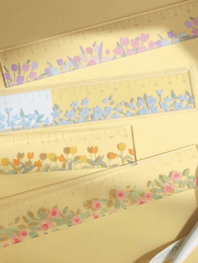 1 Pc Random Color Plant Clear Ruler, Flower Ruler, Acrylic Ruler 5.91 Inch School Ruler With Centimeters For School And Office Needs - Bright Transparent Multi Color Studio Tool For Precise Measurement, Crafting, Studying, Desk Organization, Nursery Room Projects, Fashion Sketching, DIY Marking, Durable Acrylic Finish