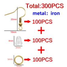 100/300 件耳环钩套件，混合颜色开口跳环耳线，适用于 DIY 珠宝制作（颜色选项：金色、银色、白 K、玫瑰金、KC 金、枪黑色、古铜色、古铜色）略有色差