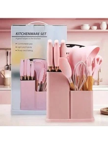 XBJ 19-Piece Kitchen Utensil Set Including Spatulas, Spoons, Knives And Other Kitchen Utensils, Cooking Utensil Set With Storage Rack, Kitchen Utensils, Kitchen Utensil Set, Black Knife Sets, Pink Knife Sets, Stainless Steel Knife Sets, It Is Suitable For Daily Household Use And Small Catering. Cutting Is Efficient And Effortless, And Novices Can Also Easily Control It. A Set Meets All Kitchen Knife Needs. Suitable For Kitchen, Courtyard, Christmas Party, Holiday Gifts, Halloween, Christmas Gifts - Bộ dụng cụ nhà bếp nhiều màu - Xem 10