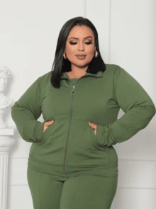 3-Piece Sweatshirt Set For Women Plus Size Fashion - Army Green - View 4