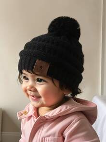 1 pièce Bonnet bébé garçon fille nouveau-né bambin enfant pompon noir chapeau tricoté douillet hiver chaud mignon style Y2K - 1PC - Voir 22