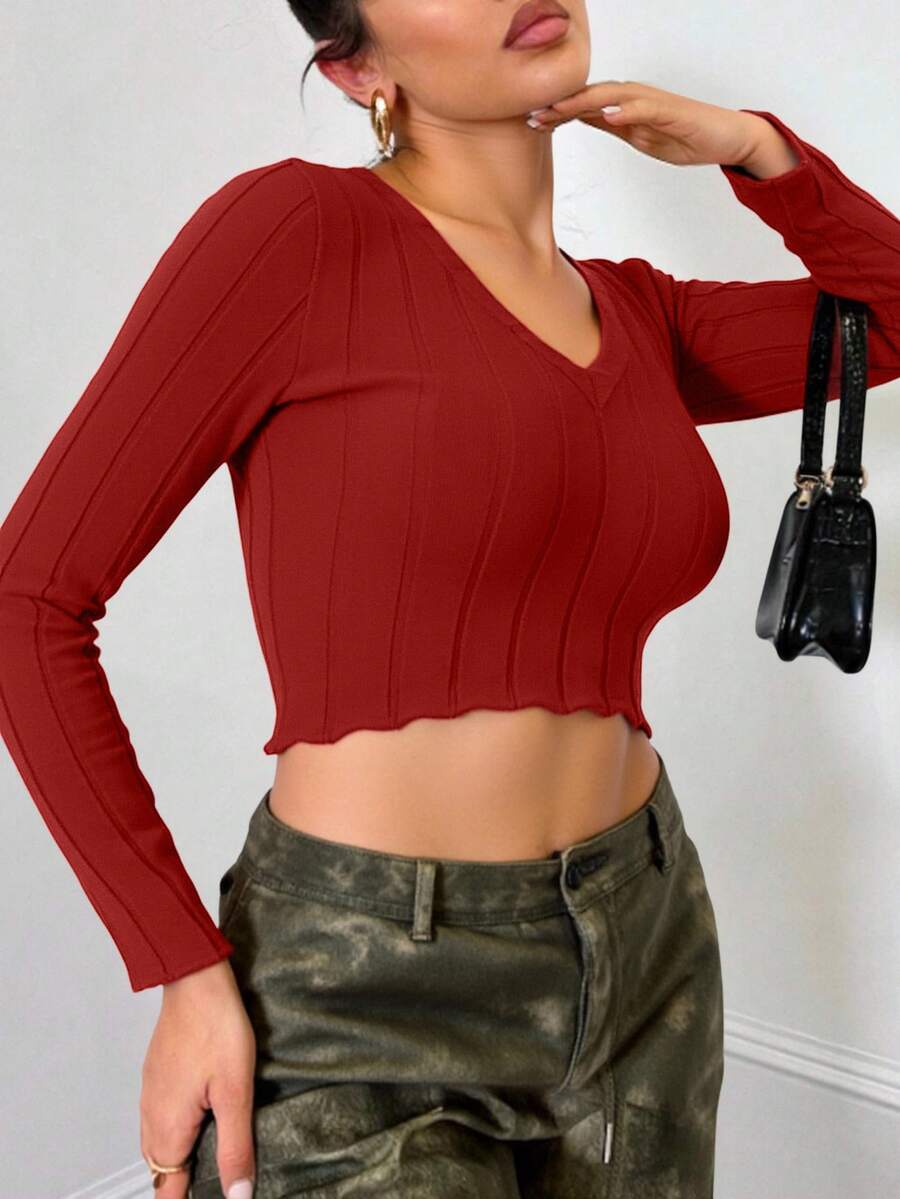 DUKEZA blusa basica de cuello v - Burdeos - Ver 1