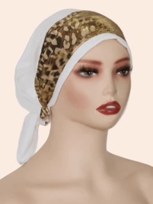 1pc Women's Fashionable Leopard Print Metallic Fabric Hijab Headscarf, Convenient For Home And Daily Wear, Middle Eastern Style, Autumn/Winter