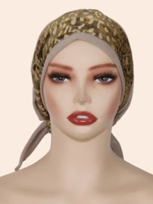 1pc Women's Fashionable Leopard Print Metallic Fabric Hijab Headscarf, Convenient For Home And Daily Wear, Middle Eastern Style, Autumn/Winter