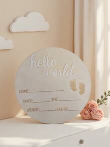 1件新生儿摄影道具“你好，世界”宝宝出生公告板，木质宝宝名字牌，宝宝纪念品，婴儿派对复活节礼物，男女通用 - 彩色 - 查看 7