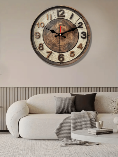 Pc 10 Inch/12 Inch [Modern Wooden Wand Clock] Silent Quartz Moderne Abstract Tree Ring Klok Battery Operated, Warm Wood Grain Living Room Bedroom Perfect (AA Batteries Not Included) view 3