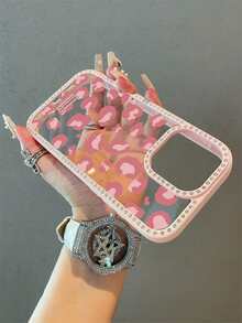 1个奢华豹纹水钻透明闪亮手机壳，兼容 16、16 Pro、16 Plus、16 Pro Max、15、14、13 Pro Max、13、12、11，柔软防震防摔全包手机壳 - 粉色 - 查看 2