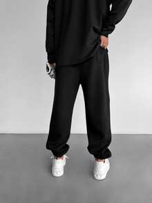 GRDR Men's Casual Street Solid Color Drawstring Waist Sweatpants - Black - View 5