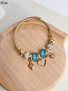 1pc Women's Stainless Steel Charm Swan Love Pendant Bracelet(Free Size Is Light Blue)