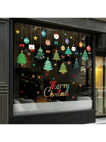 1pc Christmas Window Sticker, Santa Claus, Snowman, Reindeer Christmas DIY Sticker, Christmas Ball, Snowflake Window Sticker Suitable For Christmas, New Year, Office, School, Home Window, Glass Decoration