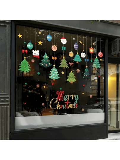 1 件圣诞窗贴，圣诞老人，雪人，驯鹿圣诞节 DIY 贴纸，圣诞球，雪花窗贴适用于圣诞节、新年、办公室、学校、家庭窗户、玻璃装饰