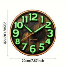 1个2D平面夜光金属钟表牌，绿色数字，复古风格，8英寸圆形墙面装饰，适用于家居、大堂、咖啡馆、酒吧、卧室、露台、房间等场所，不含支架，易于悬挂，并非真正的钟表