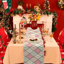 1/20pcs Christmas Table Runner, Rectangular Table Runner With Candy Cane And Diamond Pattern Design, Suitable For New Year And Christmas Decoration, Party Table Runner, Kitchen Accessories, Room Decoration And Outdoor Decoration, Christmas Gift