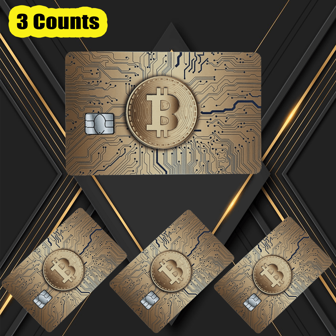 3 件比特币启发芯片设计卡皮 - 耐用 PVC 隐私保护器，适用于信用卡、银行卡和交通卡 - 防刮、炫酷装饰贴纸 - 浅棕色