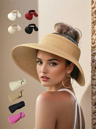 1pc Women's Summer Visor Hat, Foldable Brimless Sun Hat, Suitable For Beach, Outdoor, Photography, Elegant Style, Convenient Storage