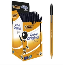 BIC Cristal Orange Fine，細尖筆（0.8 毫米），適合學校和辦公室使用，每盒 25/50 支，藍色/黑色/紅色可供選擇，頂級品質保證 - 黑色 - 查看 1