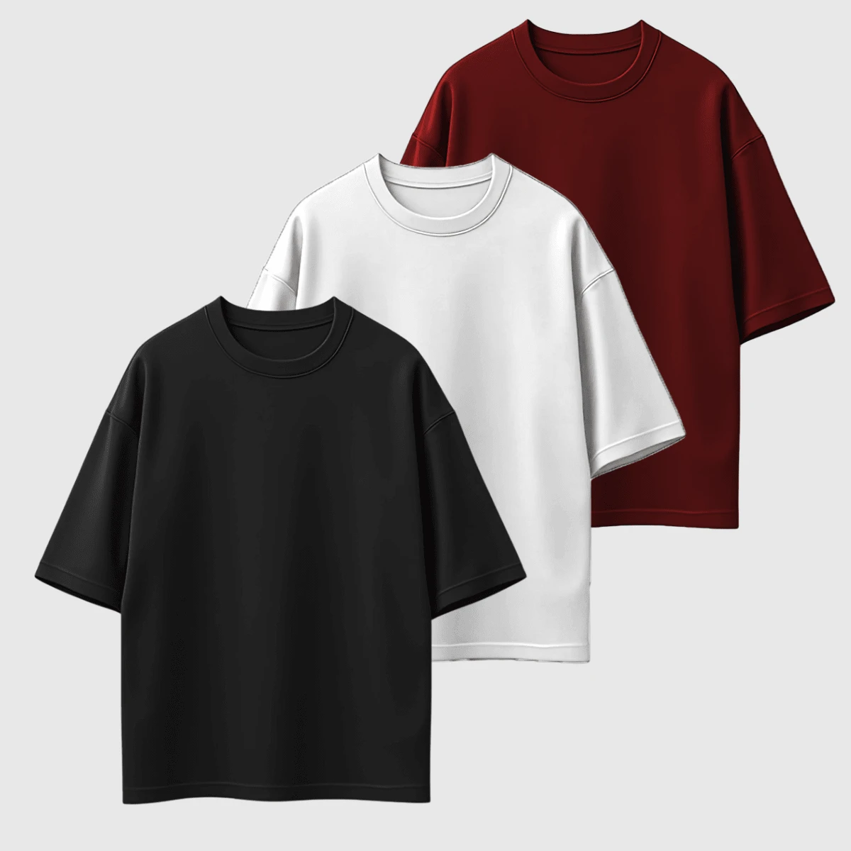 Kit 03 Men's Oversized T-Shirt High Neck Malhão Premium Fabric - Đen trắng đỏ - Xem 1