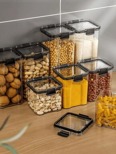 Kit 10 Potes Herméticos Empilháveis Tampa Mantimentos Protege Alimentos Frescos Grãos Café Açúcar Macarrão Com Trava Pote Cozinha