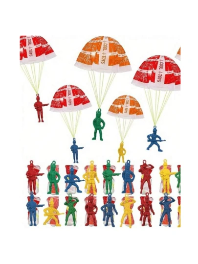 Tira de soldados con paracaídas, juguete para niños, incluye 20 muñecos de plástico con paracaídas, ideal como juguete piñatero