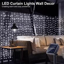 300 LED Solar Powered Window Curtain Lights, 8 Lighting Modes Fairy Lights, Christmas Decorative Lights, Suitable For Wedding, Outdoor Garden, Holiday, Wedding, Wall, Halloween, Outdoor Patio Decor