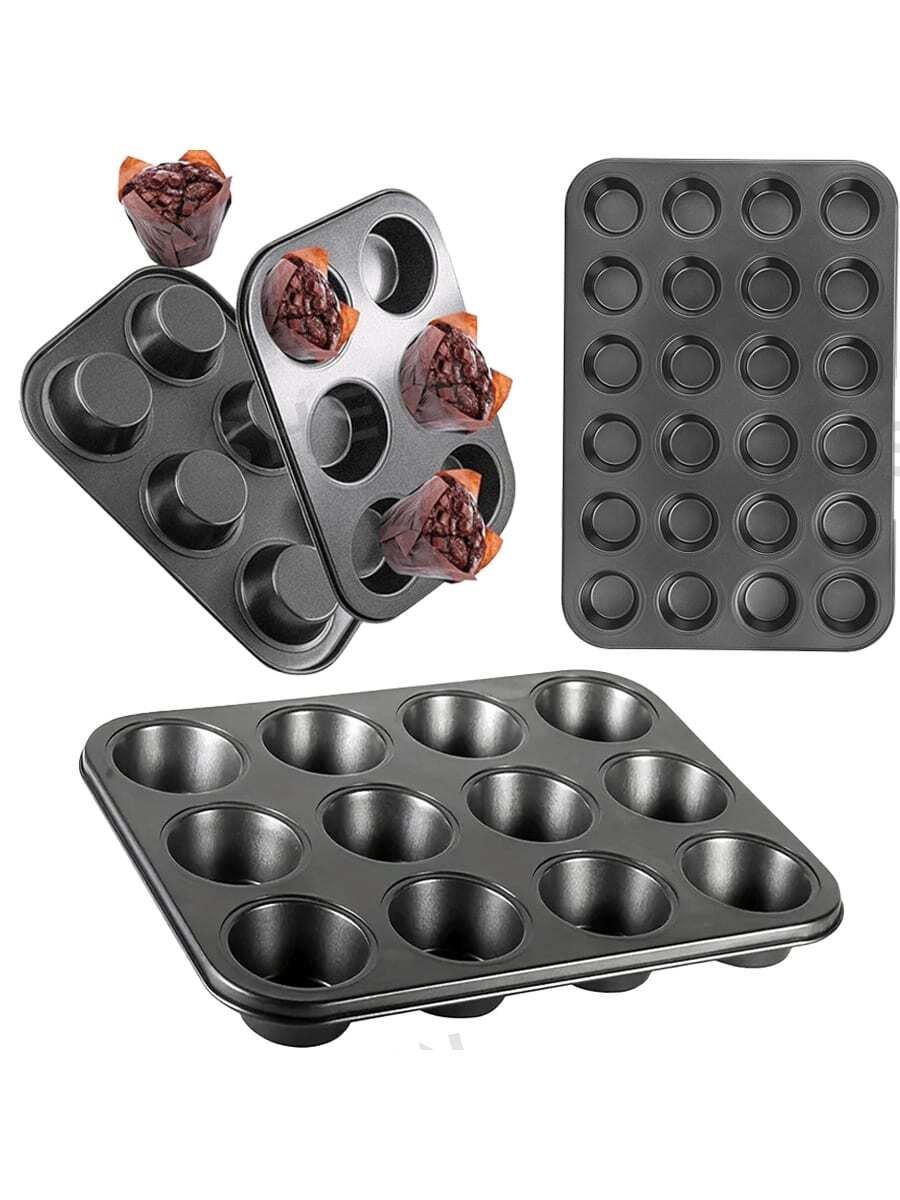 1 Set - 6/12/24 Cup Non-Stick Muffin And Cupcake Baking Pans - Durable Carbon Steel, Easy Release, Suitable For Baking Trays, Also For Brownies. Essential For Kitchen Oven Safety.