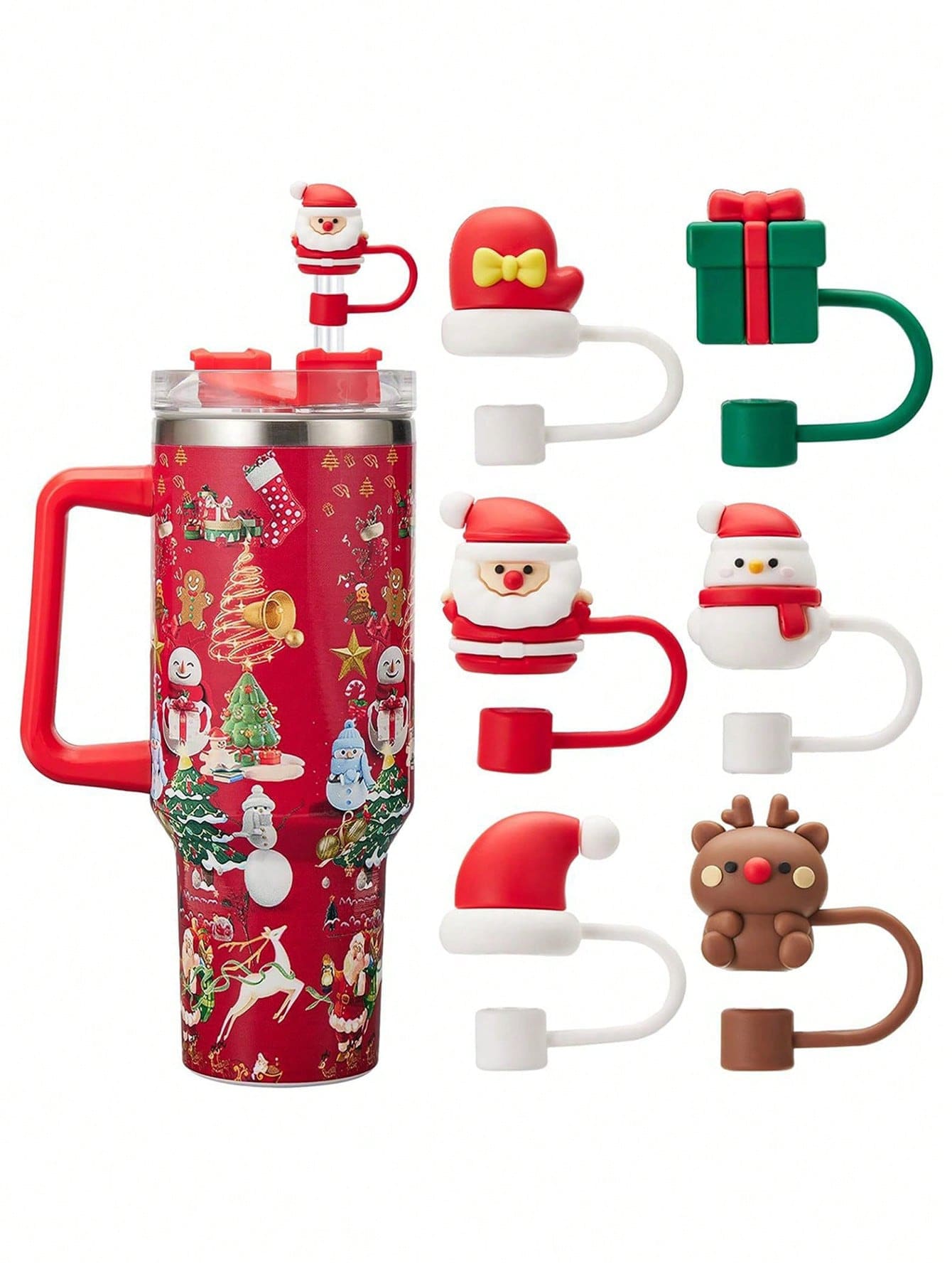 6/3/1 Stück Weihnachts-Strohhalm-Abdeckkappe, Silikon-Strohhalm-Aufsatz für Frau & Mann Becher mit Griff, süße 10mm Trinkhalm-Spitzen-Abdeckungen als Weihnachtsgeschenke.