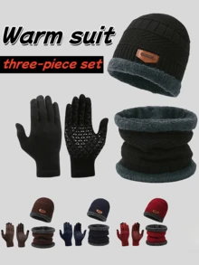 3 Stück/Set Acryl Strick Winter Ohrenwärmer Mütze, elastische Handschuhe, Halstuch Schal Set, geeignet als Valentinstag, Halloween, Weihnachten, Ostern Geschenke, Ski Zubehör, Outdoor Zubehör, Fahrrad Zubehör, Wintersport Zubehör, Weihnachtsgeschenke, Schutz für ältere Menschen