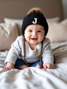 1顶A-Z字母针织婴儿帽，柔软、保暖、舒适，适合男孩女孩秋冬季户外活动。