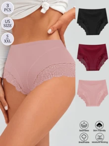 3件装女士性感蕾丝设计舒适柔软弹力内裤 - 彩色 - 查看 2