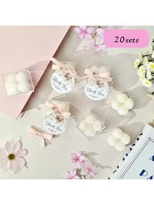 YESTARY 20 Sets Wedding Favors For Guests Mini Scented Bubble Candles With Acrylic Boxes, Pink Ribbon And Pearl Accessories For Wedding Bridal Shower Baby Shower Gender Reveal Party - 白色 - 查看 8