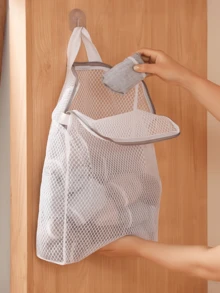 蜂窝网眼拉链洗衣袋 - 耐用塑料悬挂式衣物保护袋，适用于精致衣物、袜子和内衣，长方形机洗收纳整理袋，带拉链封口，洗衣房配件，精致衣物护理，洗衣袋 - 彩色 - 查看 6