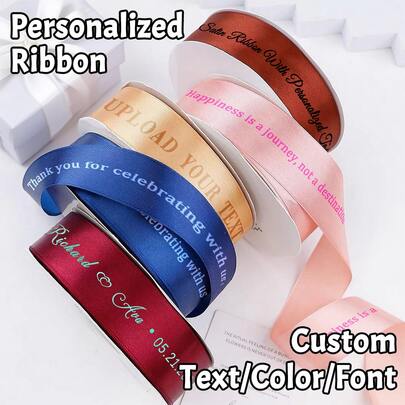 Custom Text Satin Ribbon, 2/5/10/20/30/50/90m Length, Personalized 1cm/1.5cm/2cm Width Satin Ribbon, Colorful Ribbons, Suitable For DIY Crafts, Bow Making, Wedding Decoration, Gift Wrapping And Party Decoration,Party Top ,Easy-Install