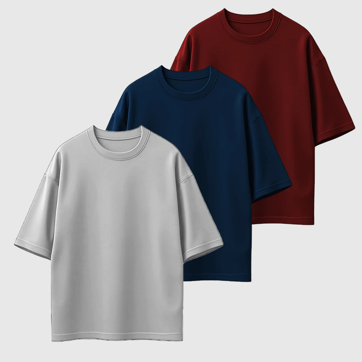Kit 03 Men's Oversized T-Shirt High Neck Malhão Premium Fabric - 灰色 藍色 紅色 - 查看 1