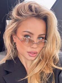 Unisex Retro Y2K Summer Fashion Frameless Oval Glasses With Metal Hinges, Comfortable & Ultra-Light Large Size Metal Glasses Vacation Outfits Women Oval Shape Shades - Multicolor - View 8